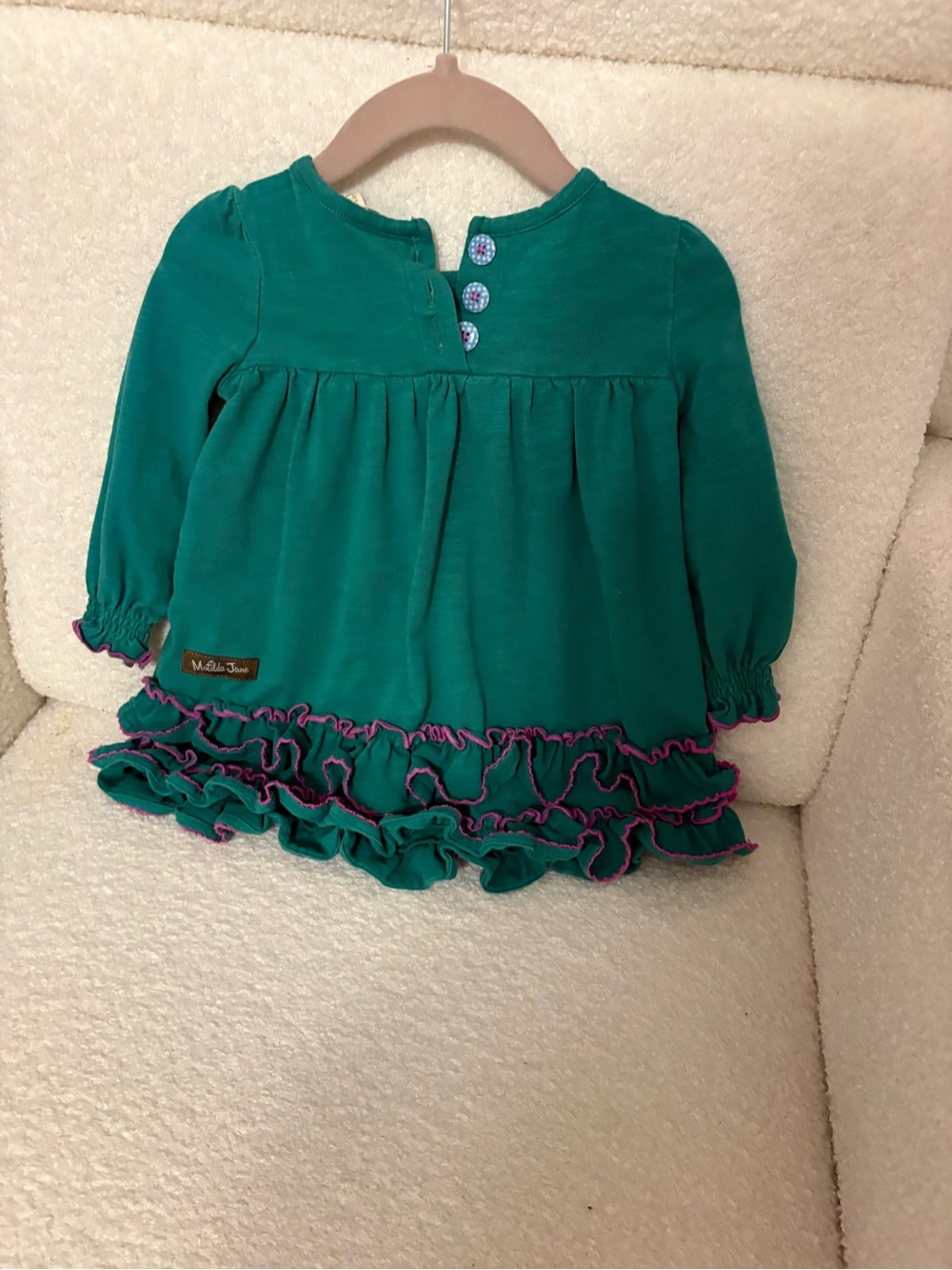 Matilda Jane Teal Long-Sleeve Ruffle Hem Top with Purple Trim - Picture 3 of 3